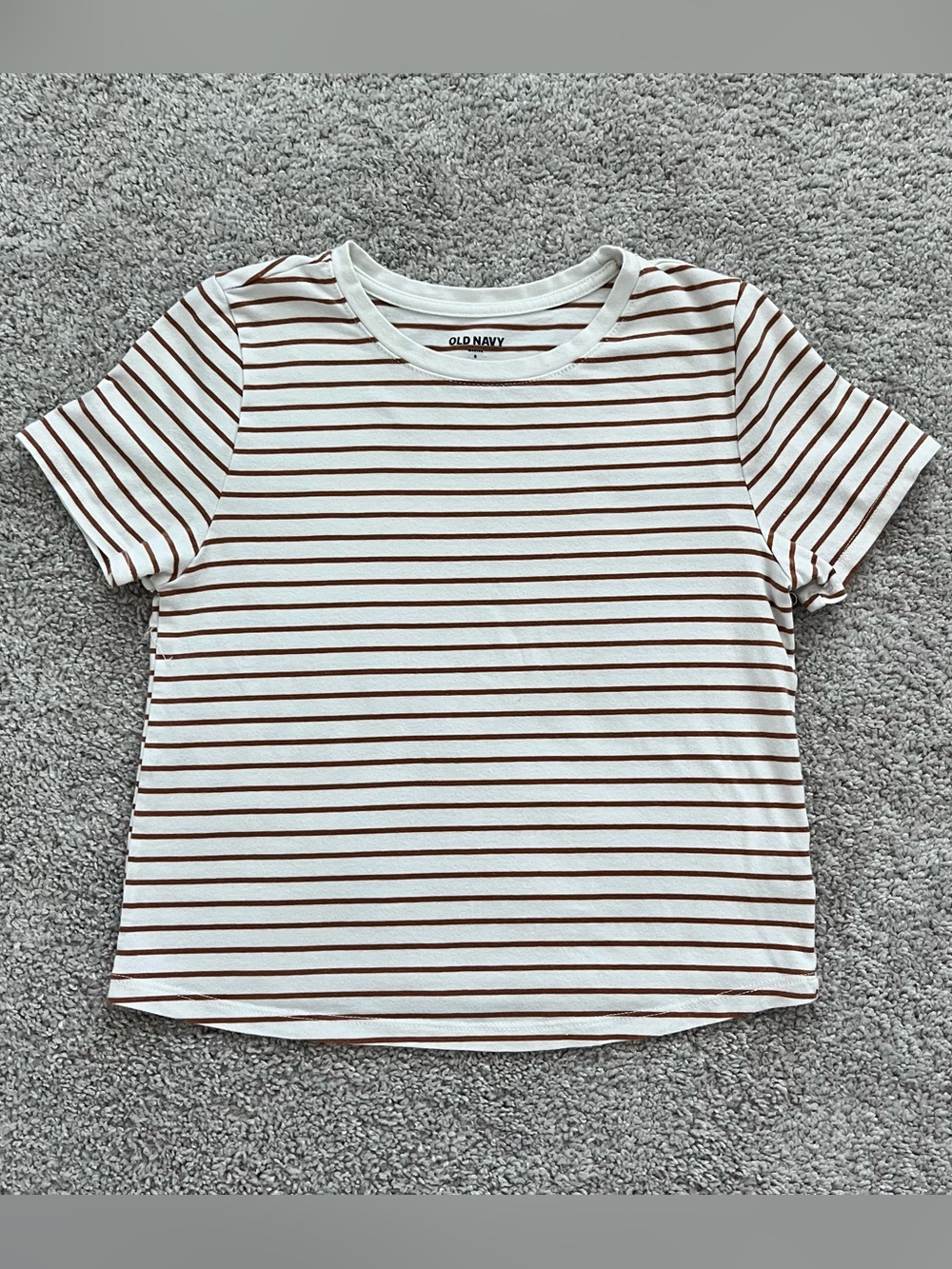 Old Navy Bestee White and Camel Brown Striped Crew Tee size Small